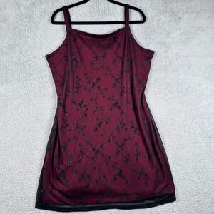 Y2K Rocket Candy Mesh Glitter Floral Mini Dress Sz L Red Whimisgoth Fairy Grunge
